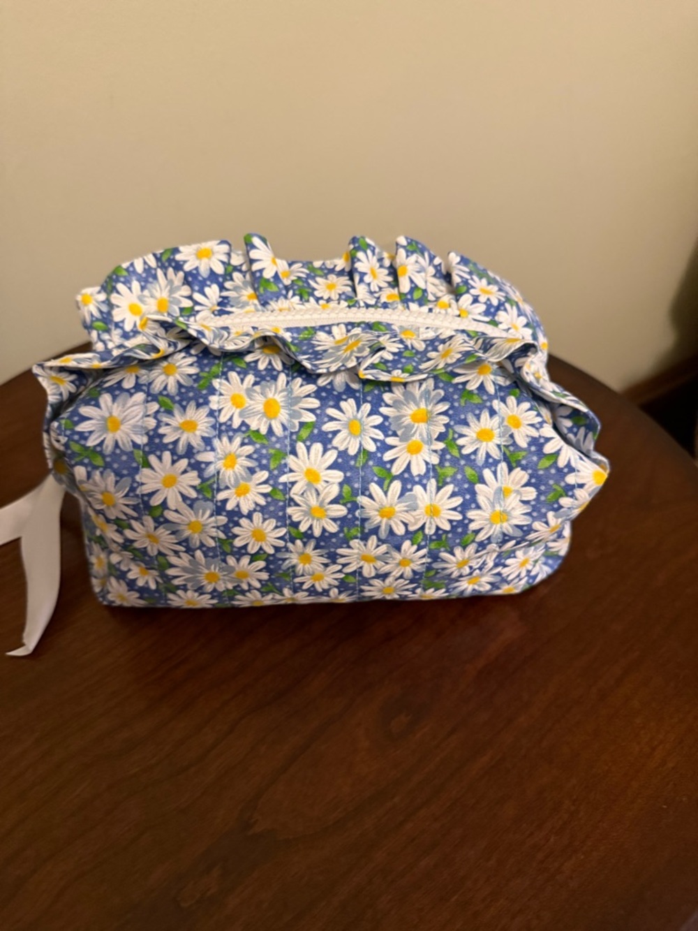 Blue Daisy Ruffle Top Cosmetic Pouch